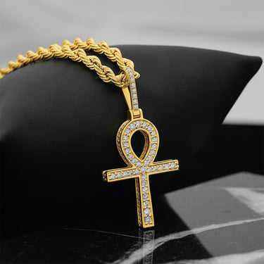14k Yellow Gold Diamond Ankh Pendant 0.29 Ctw